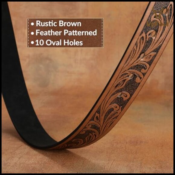 Western Leather Belt Strap Floral Embossed Faux Leather Snap Closure - Picture 2 of 7